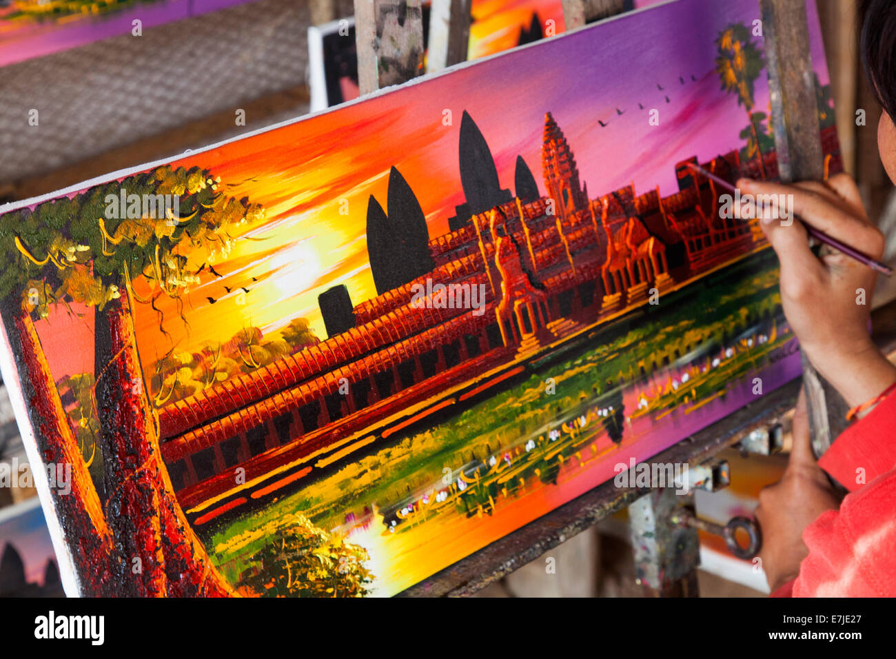 Asia, Cambogia Siem Reap, artigiani, arte, artista, Artwork, pittura, Angkor Wat, Sunrise Foto Stock