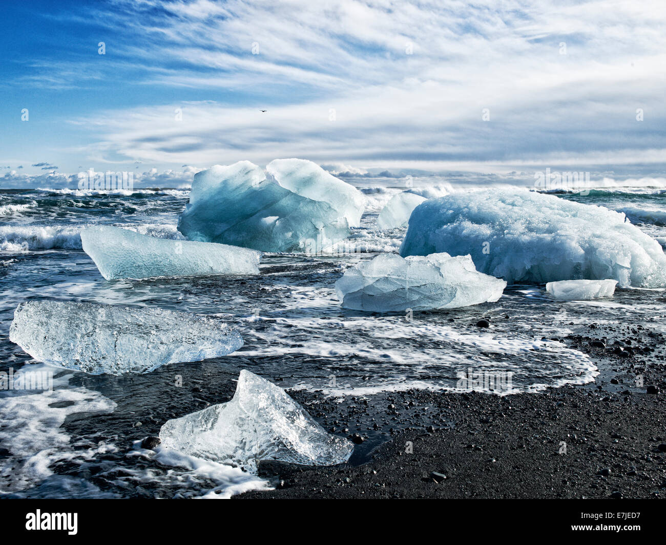 Ghiaccio, floe, fiume, flusso, ghiacciaio, lago glaciale, isola, Islanda, Europa Jöjulsarlon, costa, mare del Nord Europa, acqua, inverno Foto Stock