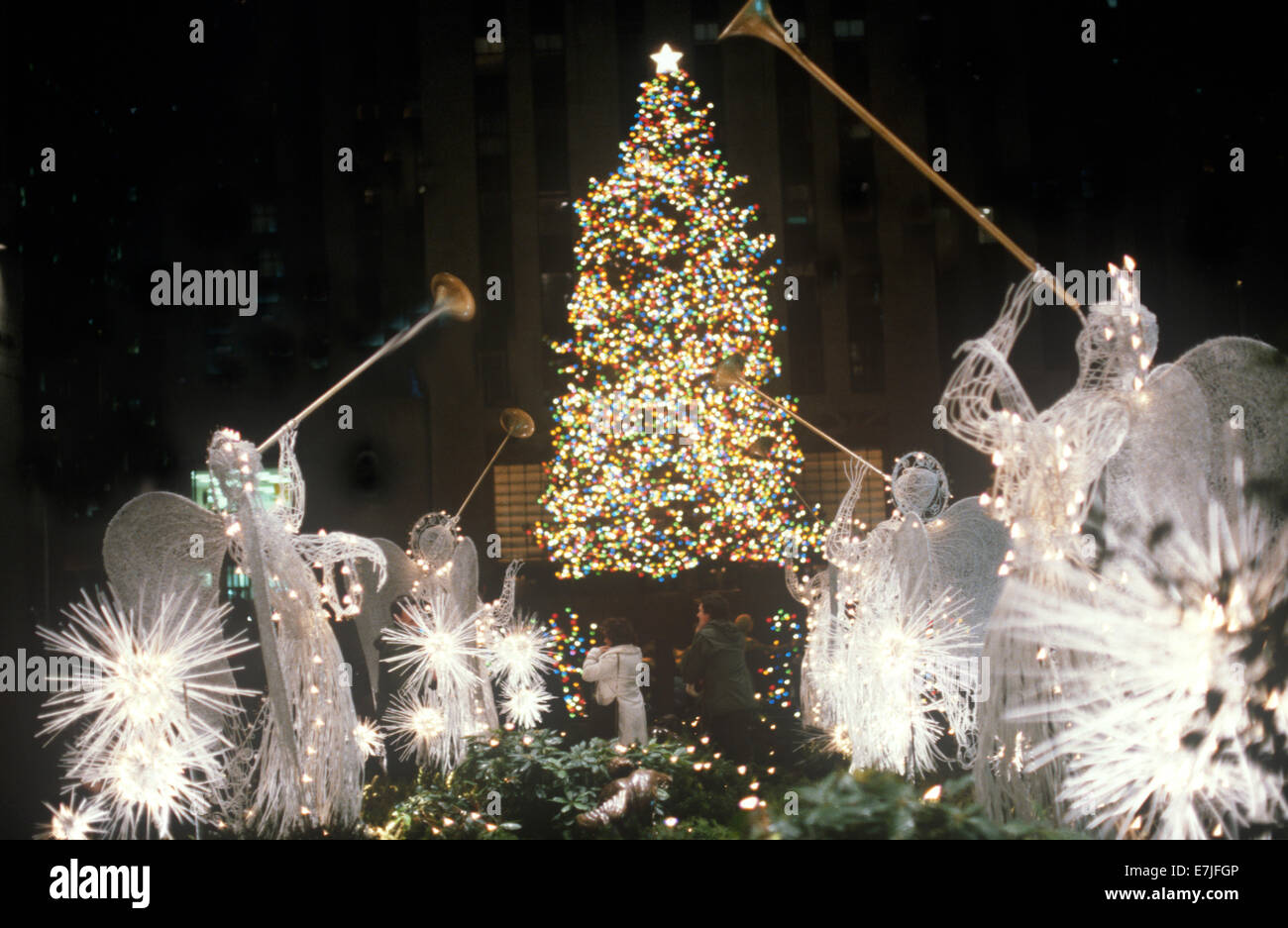 Decorazioni di Natale, Rockefeller Center, New York New York Foto Stock