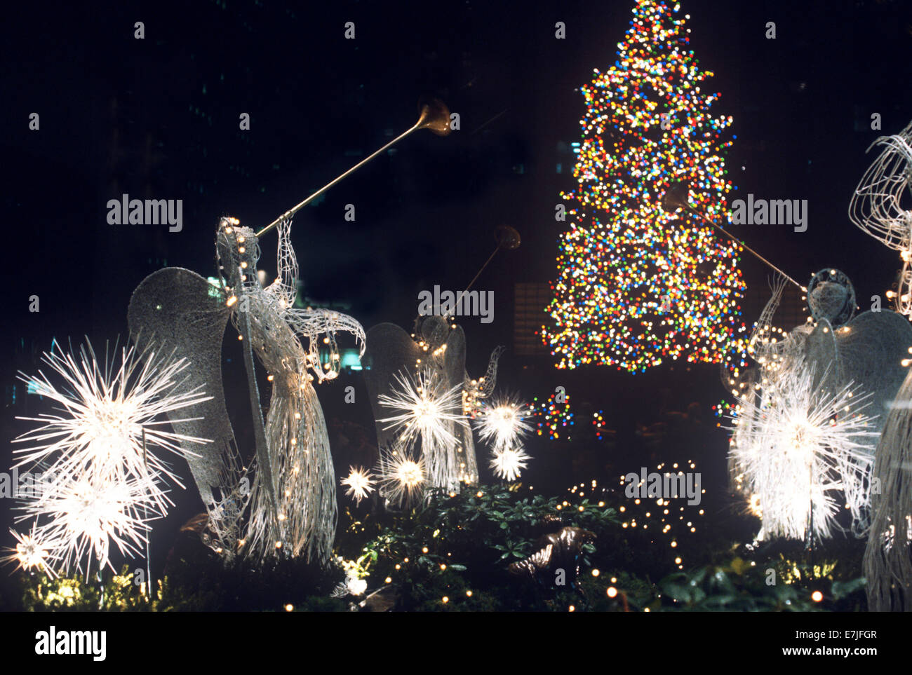Decorazioni di Natale, Rockefeller Center, New York New York Foto Stock