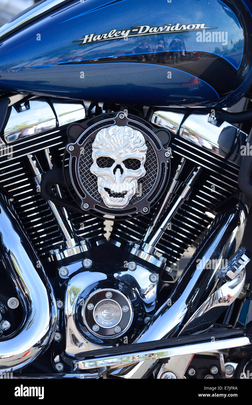 Stati Uniti d'America, Stati Uniti, America, Arizona, Cave Creek, Phoenix, Harley, cromo, serbatoio, dettaglio, bici, moto, biciclette, scull, motore Foto Stock