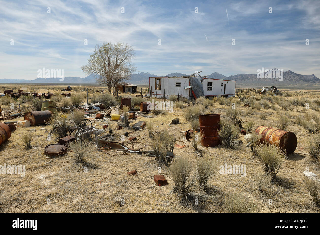 Nevada, Stati Uniti d'America, Stati Uniti, America, Tonopah, trailer, città fantasma, storia, abbandonate outback, west americano Foto Stock