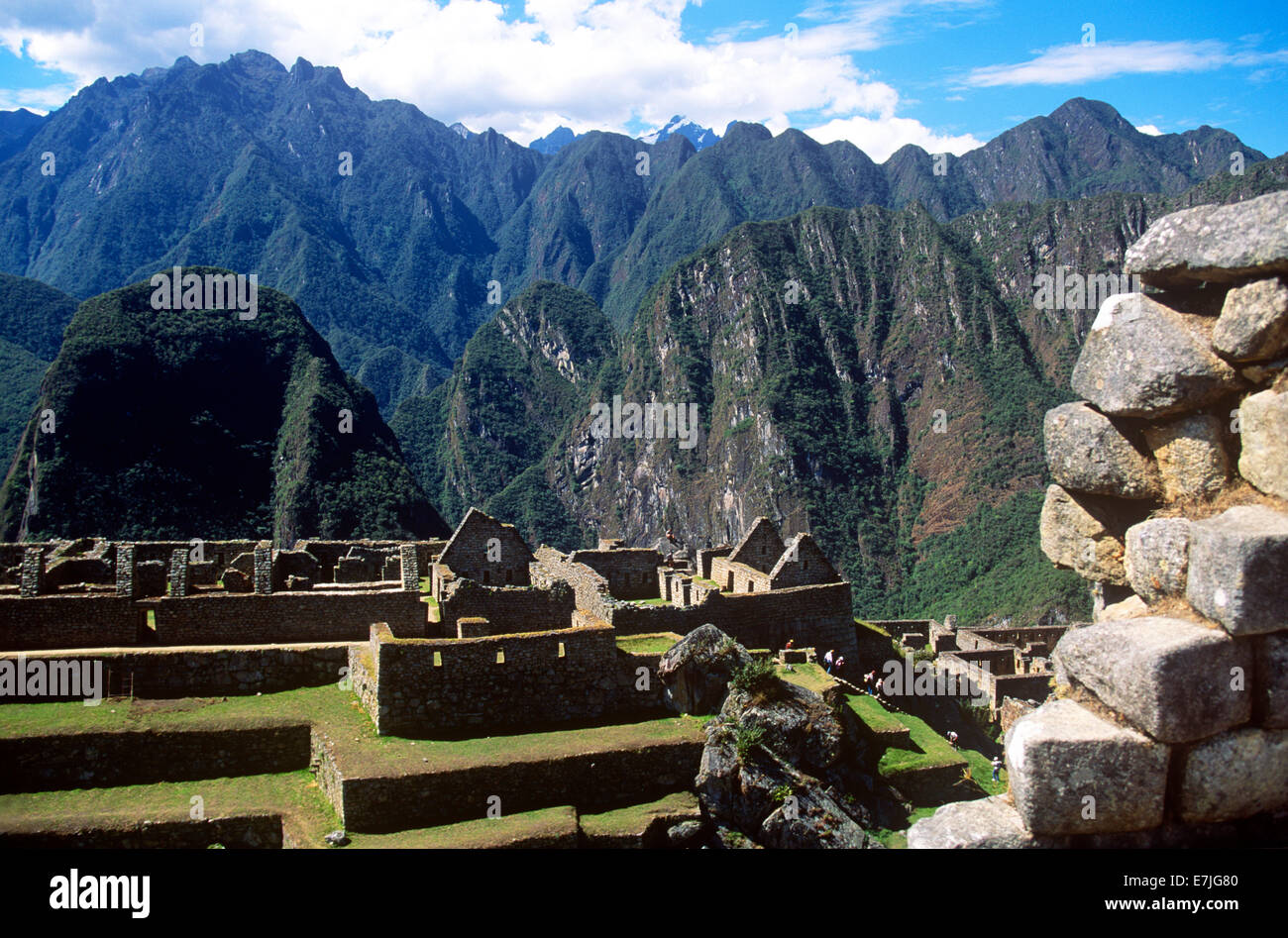 Machu Picchu, antica città Inca, montagne delle Ande, Perù Foto Stock