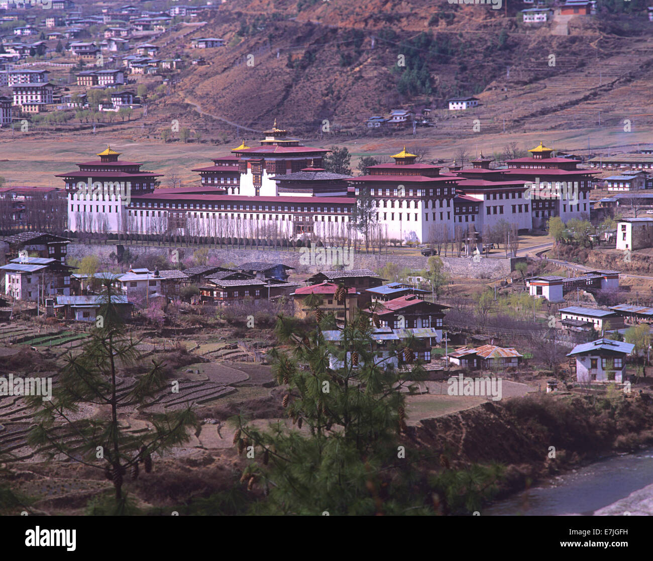 Il re della Sala del Trono, Assemblea nazionale, Tashichhodzong, Thimphu Bhutan Foto Stock