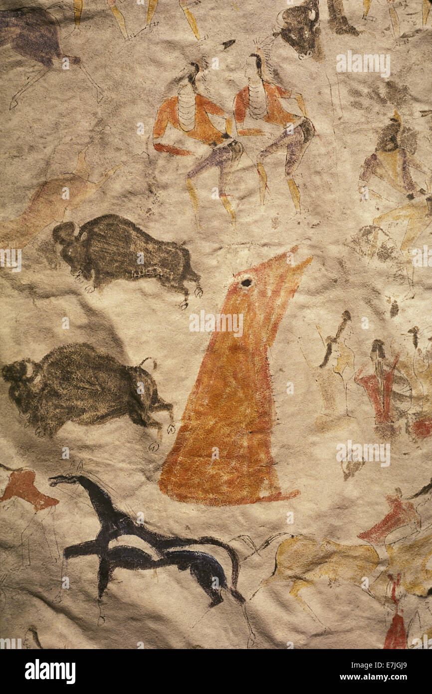 Teepee dipinte di dettaglio, Buffalo Bill centro storico, Cody, Wyoming Foto Stock