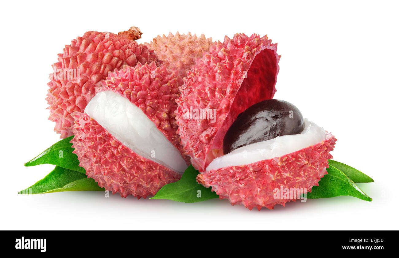 Litchi freschi frutti su sfondo bianco Foto Stock