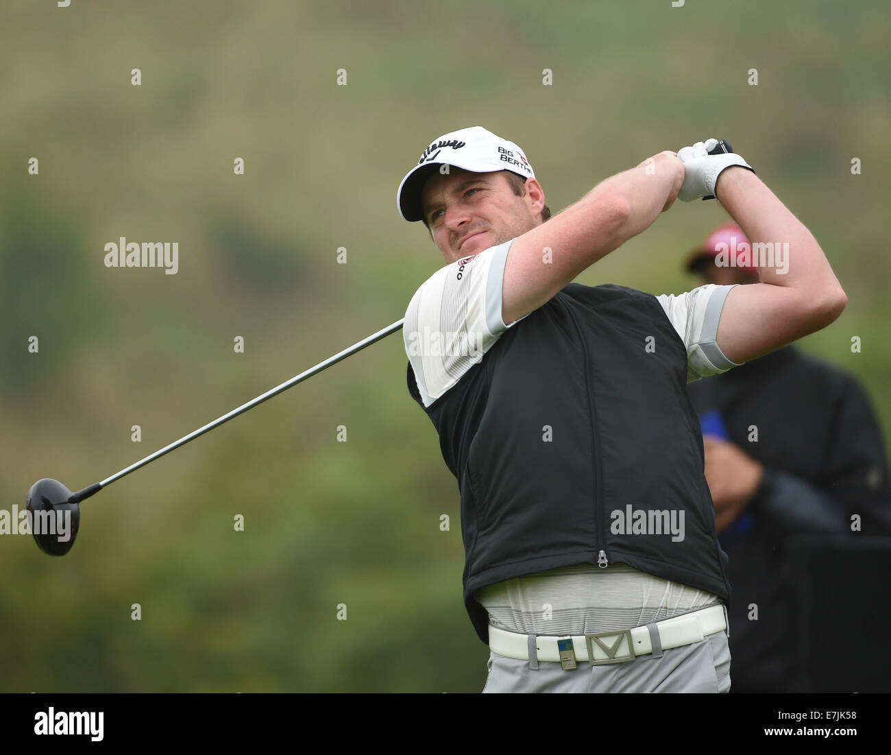 Newport, Galles. Xix Sep, 2014. Gli ISP Handa Wales Open Golf. Giorno 2. Marc Warren a 1 sotto il par Credit: Azione Plus sport/Alamy Live News Foto Stock