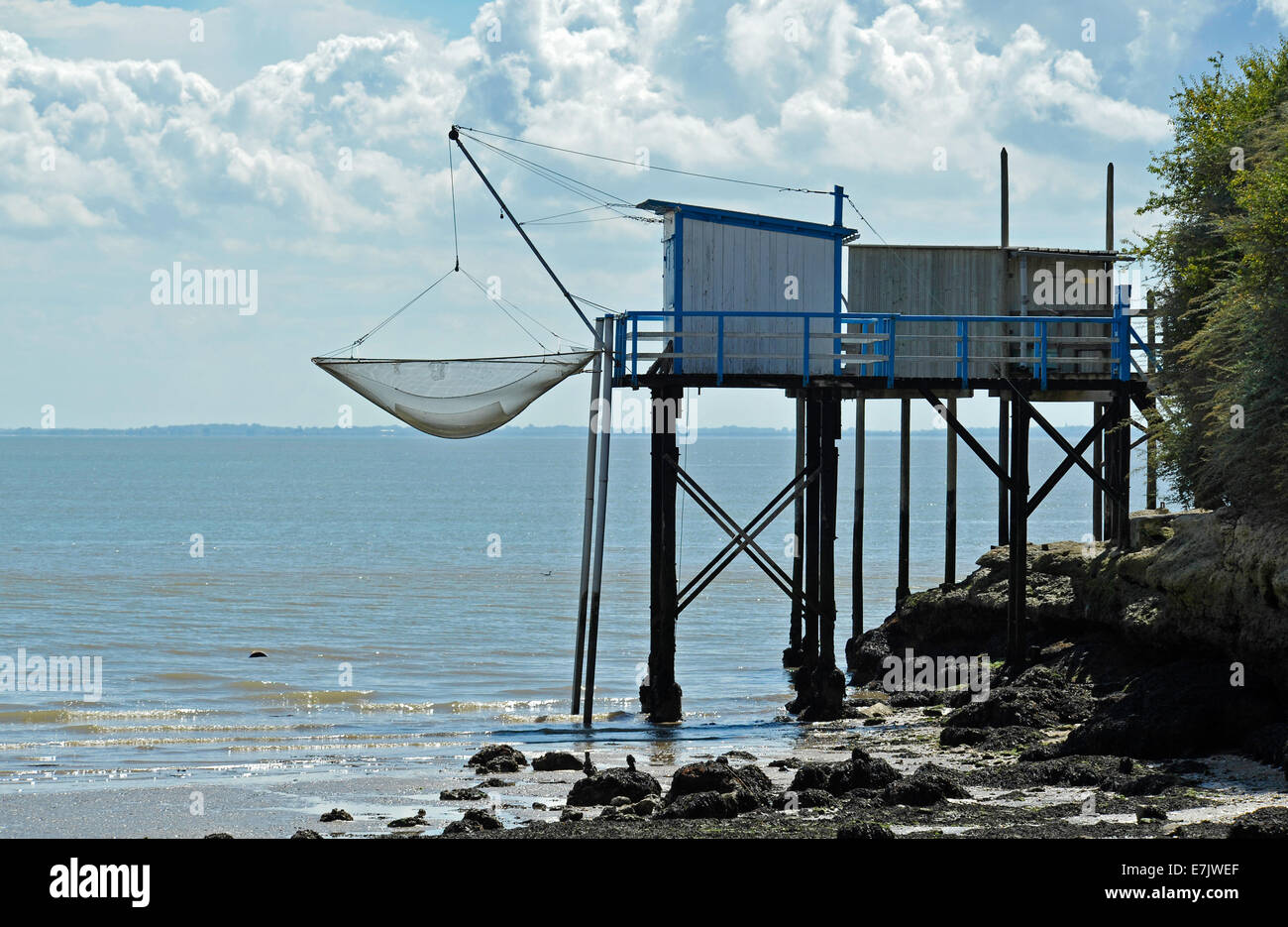 Shrimping baite (Carrelets) sull'estuario della Gironda,Charente Maritime,Poitou Charentes,Francia Foto Stock