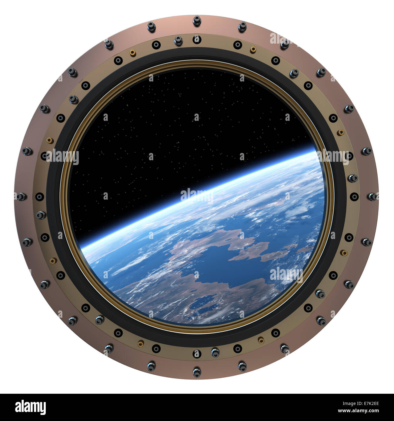 Stazione di spazio oblò. Modello 3D su uno sfondo bianco. Foto Stock