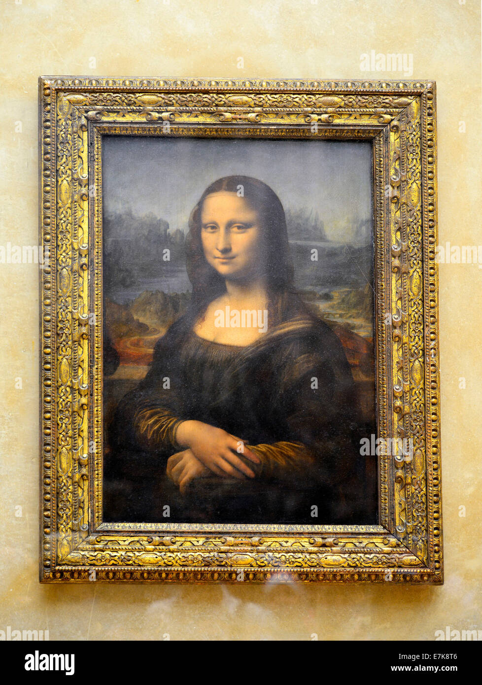 Mona Lisa pittura del museo del Louvre Parigi Francia Europa FR Città delle Luci Leonardo Da Vinci Foto Stock