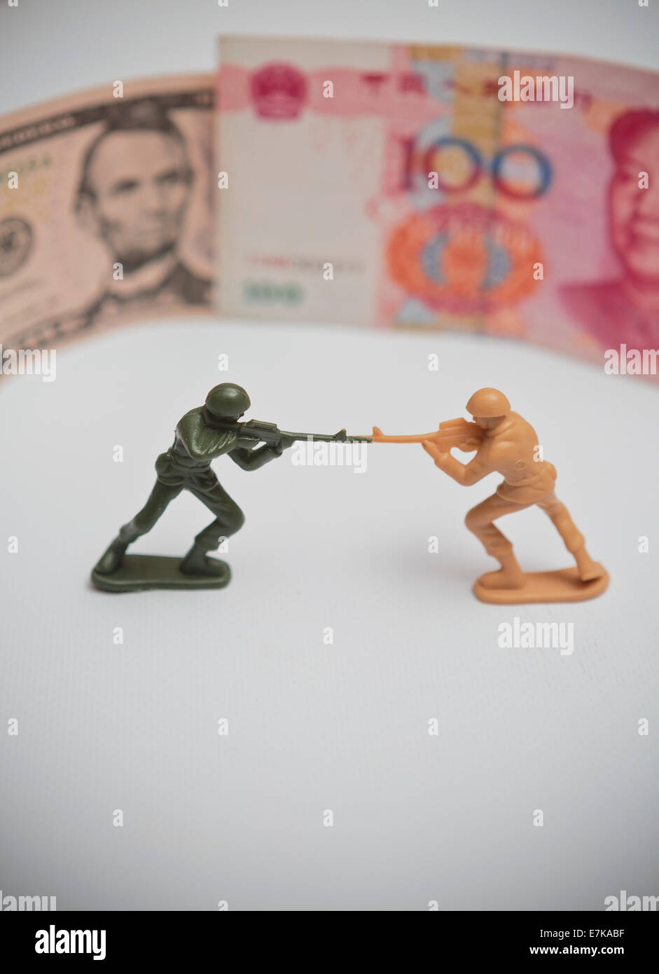 Stati Uniti d'America v Cina Yuan Renminbi denaro viaggio dollaro valuta, ricchezza Foto Stock