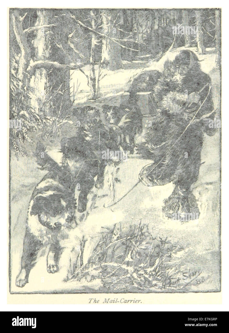 Questo disegno del 1885 presenta il corriere postale, una parte significativa della storia postale. Lo schizzo raffigura il processo e la logistica coinvolti nella consegna della posta durante il XIX secolo. Foto Stock