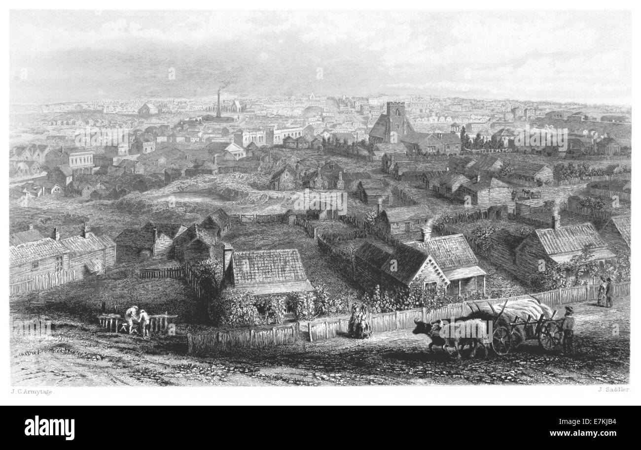 Uno schizzo e una mappa del 1873 di Booth di Ballarat, un'importante città mineraria in Australia durante la corsa all'oro, che illustra lo sviluppo e la disposizione della città. Foto Stock