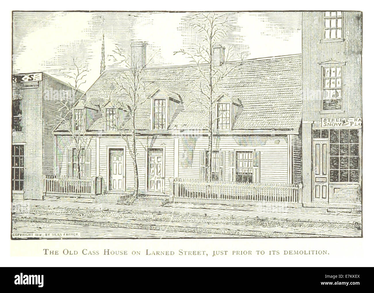 Questo disegno del 1884 di Farmer raffigura la Old Cass House in Larned Street a Detroit poco prima della sua demolizione. L'illustrazione cattura l'edificio storico che una volta era una caratteristica importante nel paesaggio della città. Foto Stock
