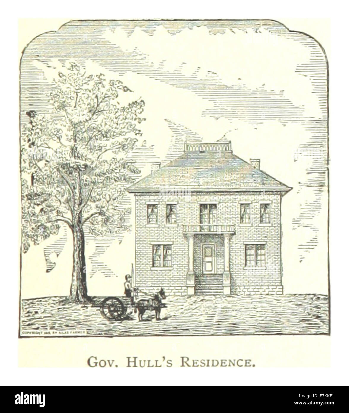 Pagina 425 dalla pubblicazione di Farmer's 1884 Detroit, che mostra la residenza del governatore Hull a Detroit, enfatizzando lo stile architettonico e il contesto storico. Foto Stock