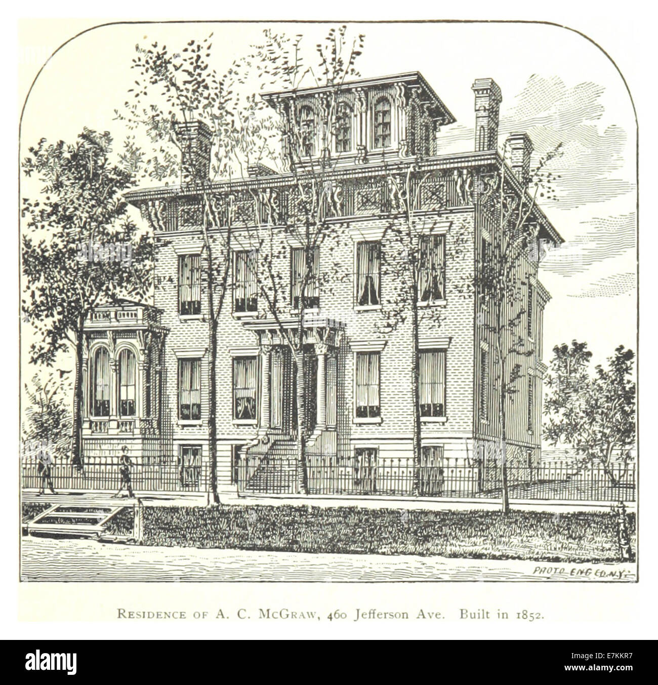 Questa illustrazione del 1884 di Farmer mostra la residenza di A. C. McGraw, costruita nel 1852 su Jefferson Avenue a Detroit, evidenziando l'architettura del periodo e la prominenza di McGraw nell'area. Foto Stock