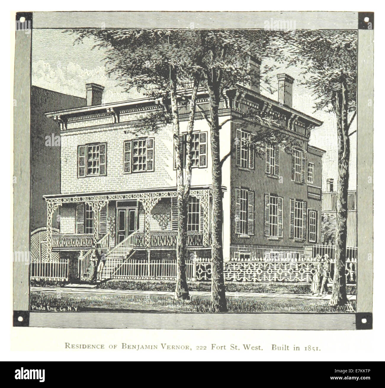 Il lavoro di Farmer del 1884 descrive la residenza di Benjamin Vernor al 222 di Fort St. West a Detroit, costruita nel 1851. La casa esemplifica l'architettura della metà del XIX secolo e il suo ruolo nello sviluppo di Detroit. Foto Stock