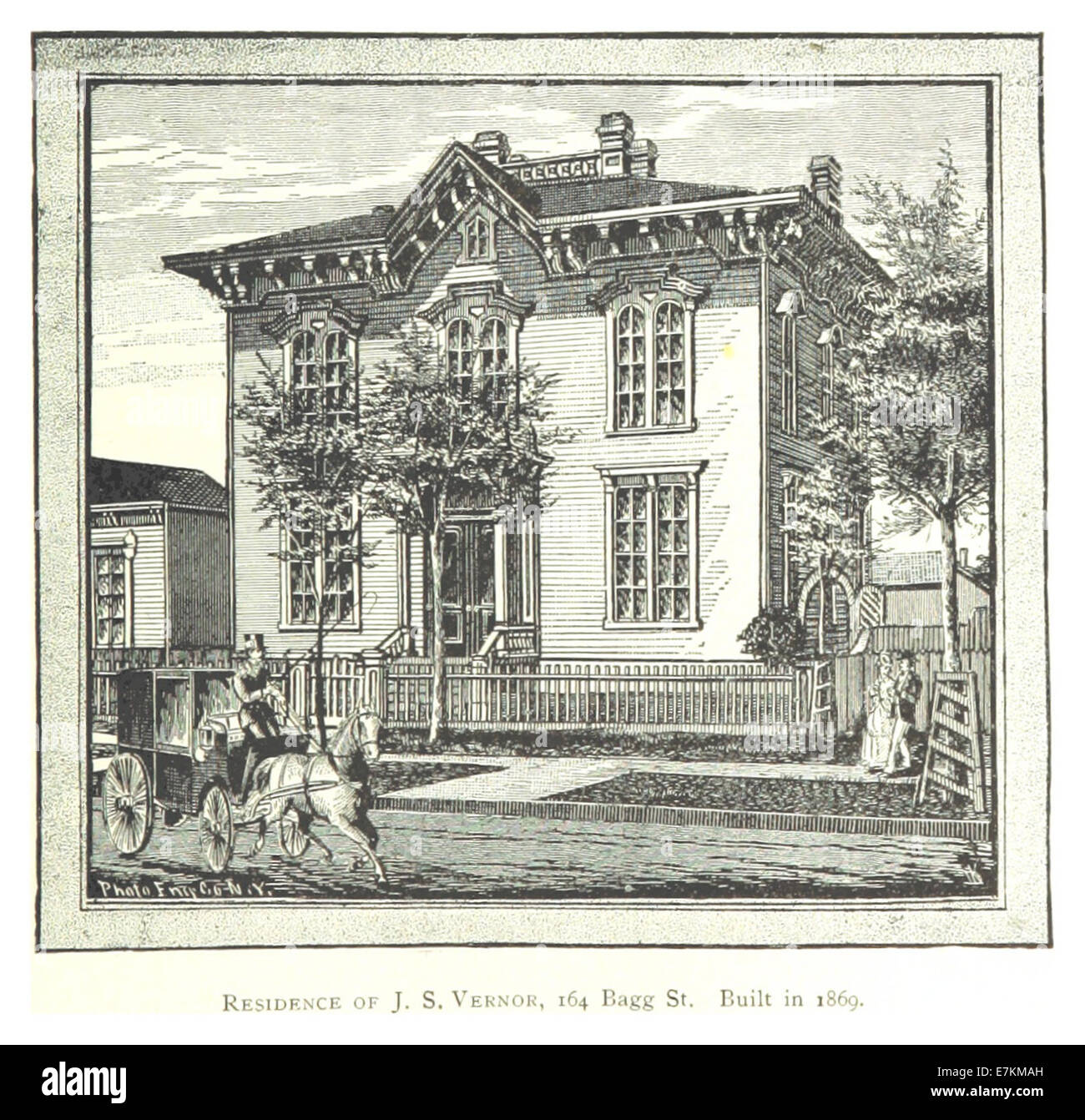 Questa illustrazione del 1884 di Farmer mostra la residenza di J.S. Vernor al 164 di Bagg Street, Detroit, costruita nel 1869. Il disegno evidenzia il design architettonico e il significato storico della residenza. Foto Stock