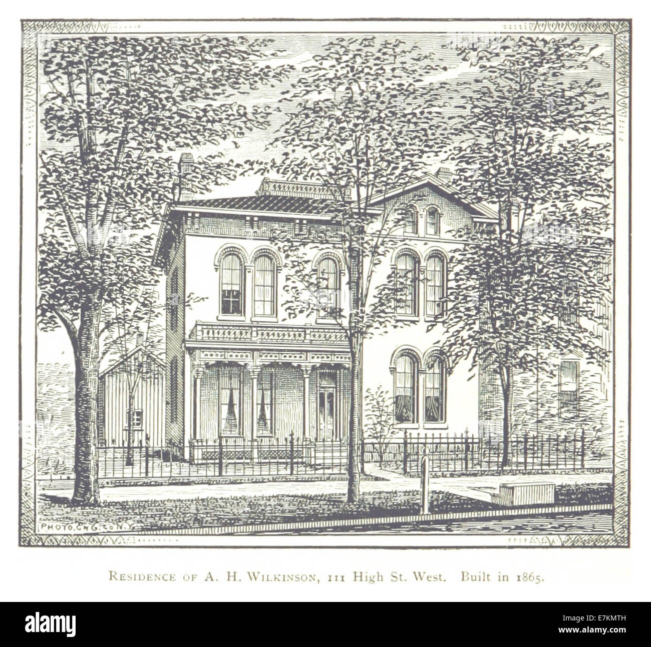 Questa illustrazione del 1884 di Farmer mostra la residenza di A.H. Wilkinson a Detroit, costruita nel 1865, che presenta lo stile architettonico e il layout tipico delle case della metà del XIX secolo nella zona. Foto Stock