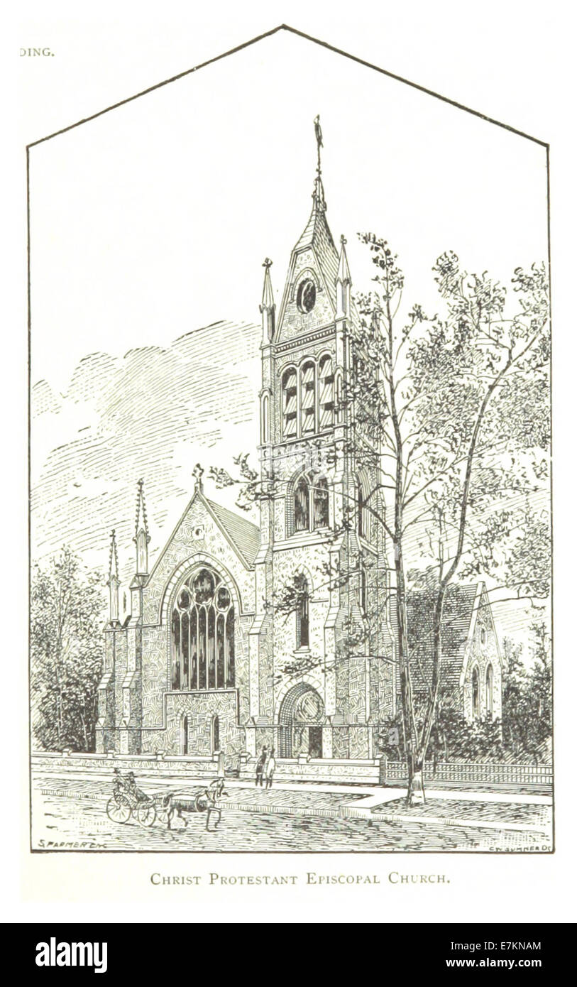 Questa illustrazione del 1884 della Christ Protestant Episcopal Church di Detroit mette in evidenza il suo stile architettonico e il ruolo storico nella città durante la fine del XIX secolo. Foto Stock