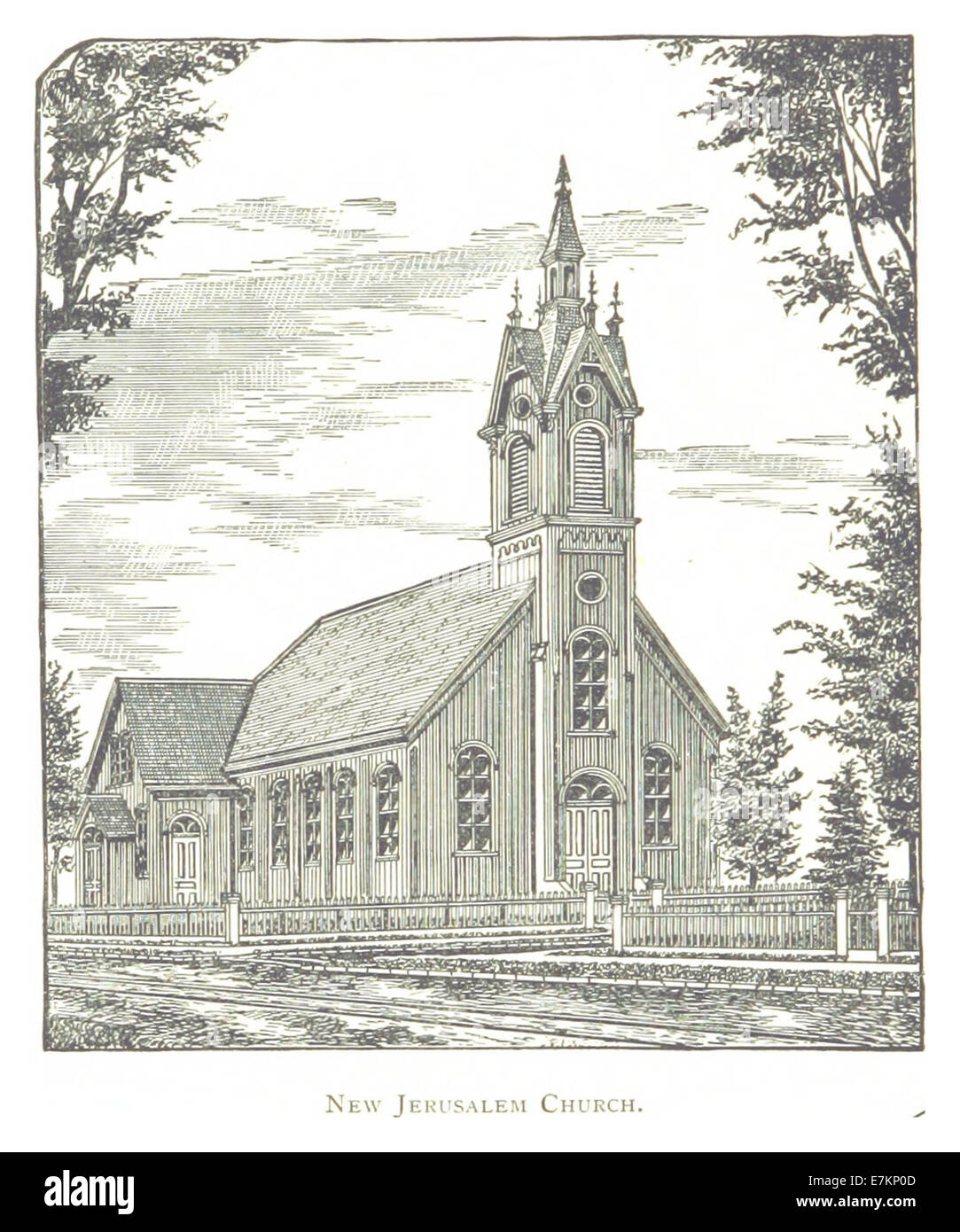 Questa illustrazione del 1884 di Farmer raffigura la nuova Chiesa di Gerusalemme a Detroit, che riflette lo stile architettonico e il significato religioso dell'edificio nel paesaggio culturale della città. Foto Stock
