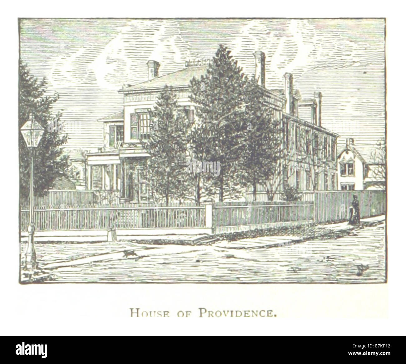 Un disegno del 1884 di Farmer raffigurante la Casa della Provvidenza a Detroit, che offre una visione storica di questa importante istituzione. Foto Stock