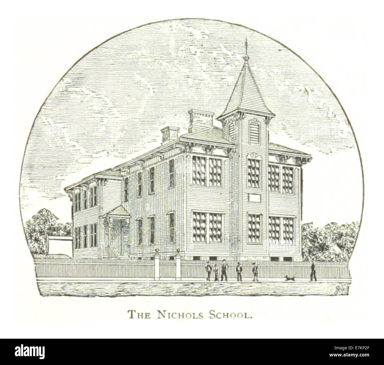Questa illustrazione del 1884 tratta dal lavoro di Farmer's Detroit raffigura la Nichols School, che mostra il design dell'edificio e il significato storico dell'istruzione nella Detroit del XIX secolo. Foto Stock