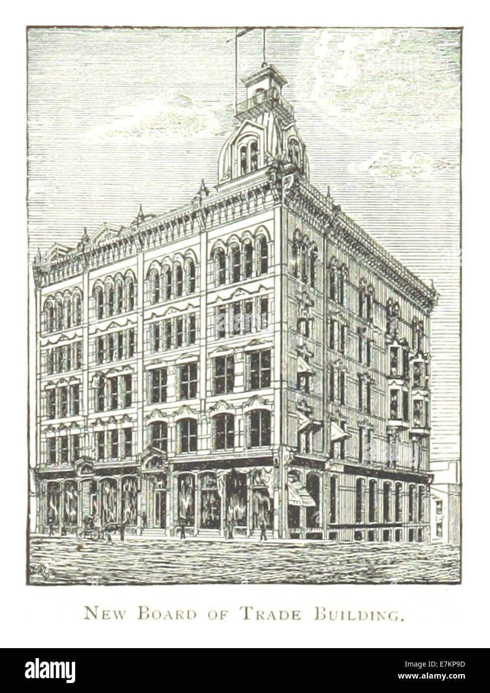 Questo schizzo del 1884 di Farmer illustra il nuovo Board of Trade Building di Detroit, che mostra l'architettura commerciale della fine del XIX secolo in un'importante area finanziaria. Foto Stock