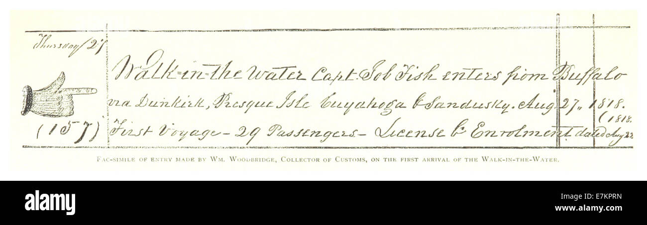 Questa entrata del 1884 di Farmer presenta un facsimile di una mappa originale di William Woodbridge, che mostra i primi insediamenti di Detroit. La mappa evidenzia i luoghi e le caratteristiche importanti della crescita e dell'espansione iniziale della città. Foto Stock