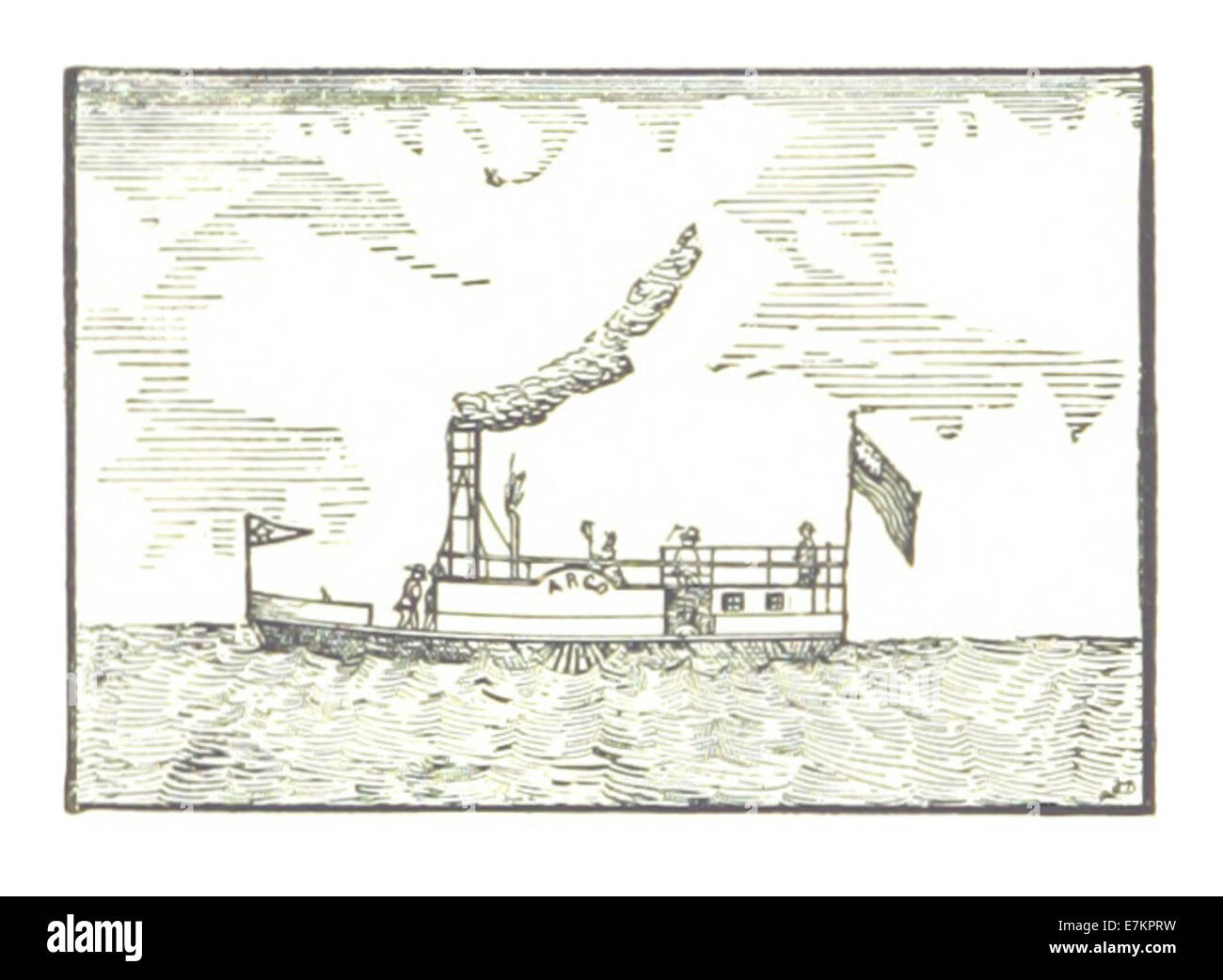 Un disegno del 1884 di Farmer con il Ferry Boat Argo, una nave che opera a Detroit. L'immagine fornisce informazioni sul design del traghetto e sul suo ruolo nel sistema di trasporto della città alla fine del XIX secolo. Foto Stock