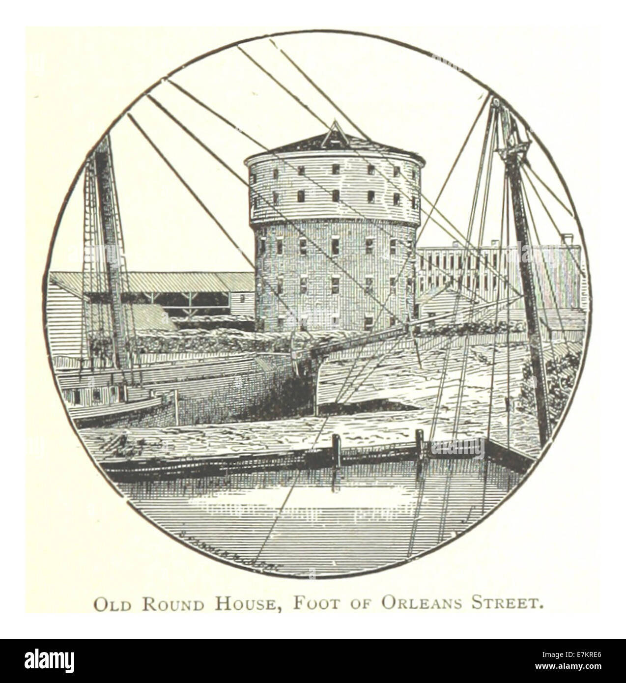 Questa illustrazione del 1884 di Farmer raffigura la Old Round House ai piedi di Orleans Street, evidenziando il suo significato architettonico e il suo ruolo nello sviluppo storico urbano della zona. Foto Stock