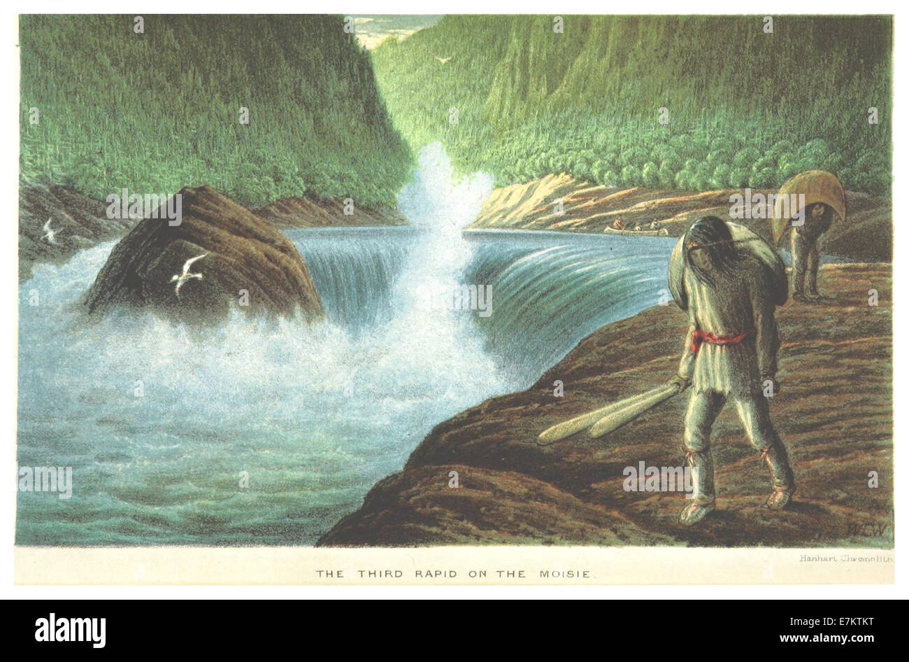 Questo schizzo del 1863 di Hind raffigura il terzo Rapid sul fiume Moisie, un sito esplorato durante la spedizione del Labrador. Il disegno mette in evidenza il terreno impegnativo del fiume e funge da testimonianza storica dell'esplorazione della natura selvaggia del Canada. Foto Stock