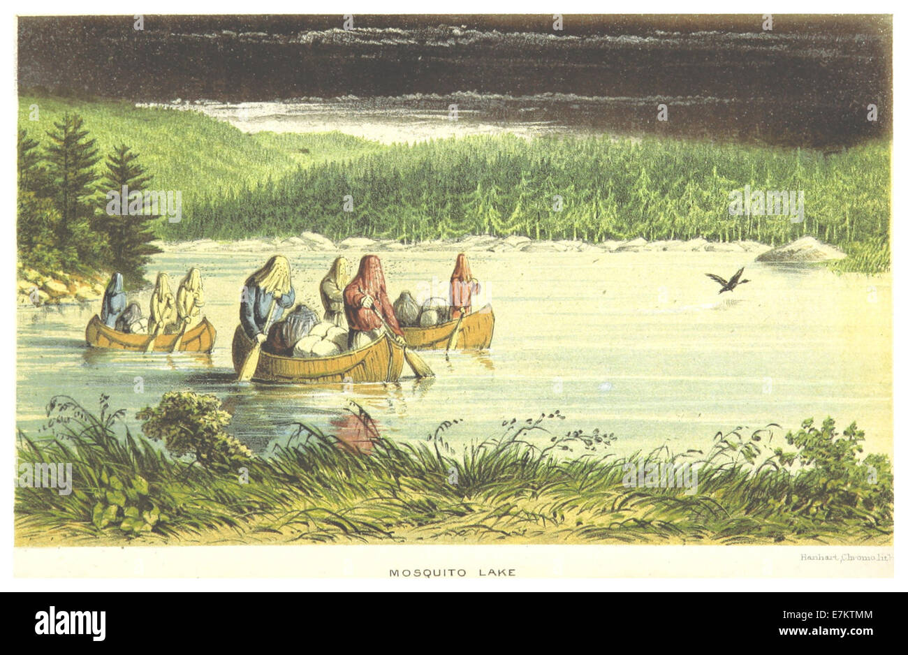 Una mappa del 1863 di Hind raffigurante il lago Mosquito, parte della spedizione del Labrador, che mostra la posizione geografica del lago e il terreno circostante. Foto Stock