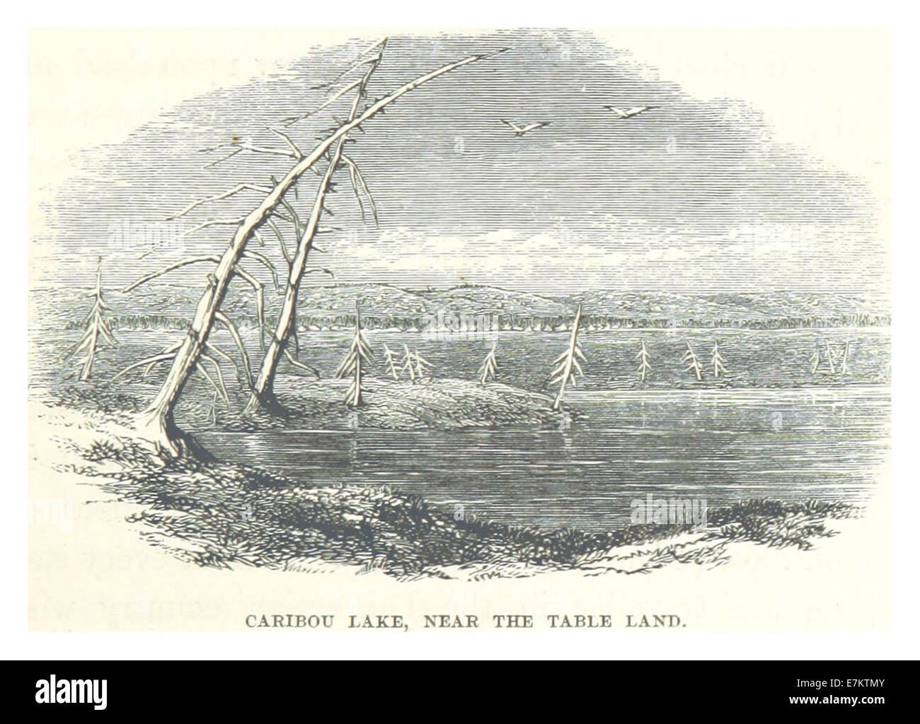 Pagina 265 della spedizione Labrador di Hind del 1863 presenta una mappa e uno schizzo del lago Caribou vicino alla Terra della Tavola, che mostra le caratteristiche naturali e il terreno della regione del Labrador. Foto Stock