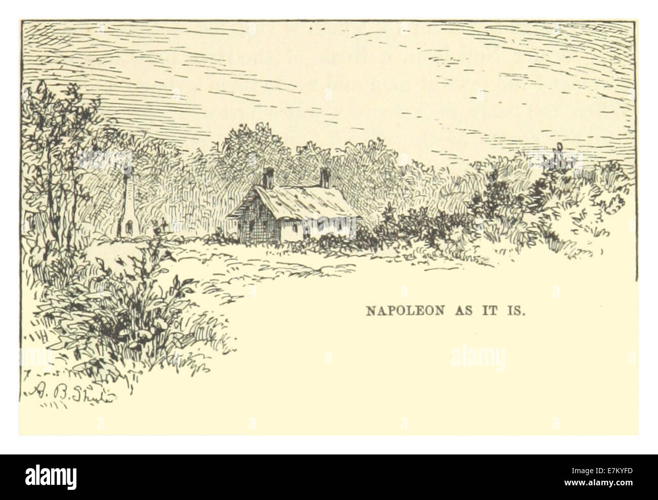L'illustrazione tratta dal lavoro di Mark Twain del 1883 a pagina 371 presenta un disegno di Napoleone, intitolato *Napoleon as it is*. Questo schizzo satirico cattura l'interpretazione umoristica di Twain sul famoso leader francese, fornendo una prospettiva storica unica. Foto Stock