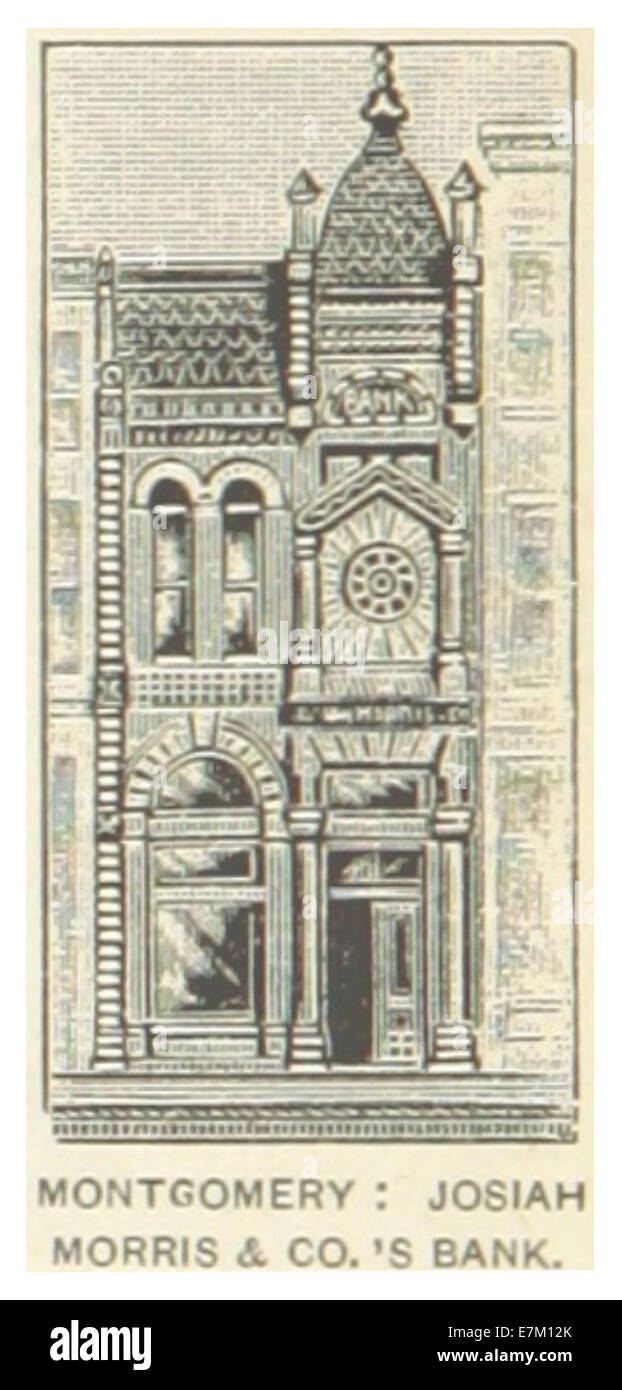 Questa illustrazione del 1891 di *US-AL* raffigura la Josiah Morris & Company Bank a Montgomery, Alabama, che mostra il design architettonico dell'edificio e il suo ruolo nell'economia locale durante la fine del XIX secolo. Foto Stock