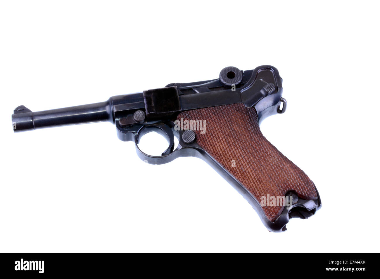 German Luger pistola isolato su uno sfondo bianco Foto Stock