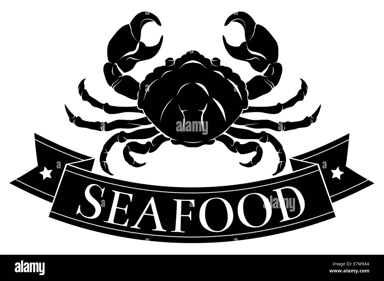 Granchio di mare o frutti di mare icona alimentare di un granchio e banner di pesce di lettura Foto Stock