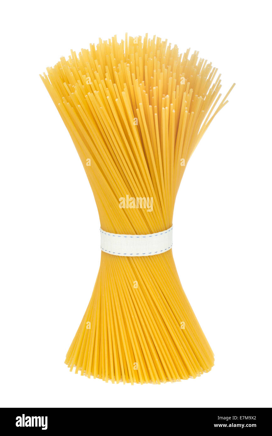 Spaghetti in piedi isolato su bianco in modo decorativo Foto Stock