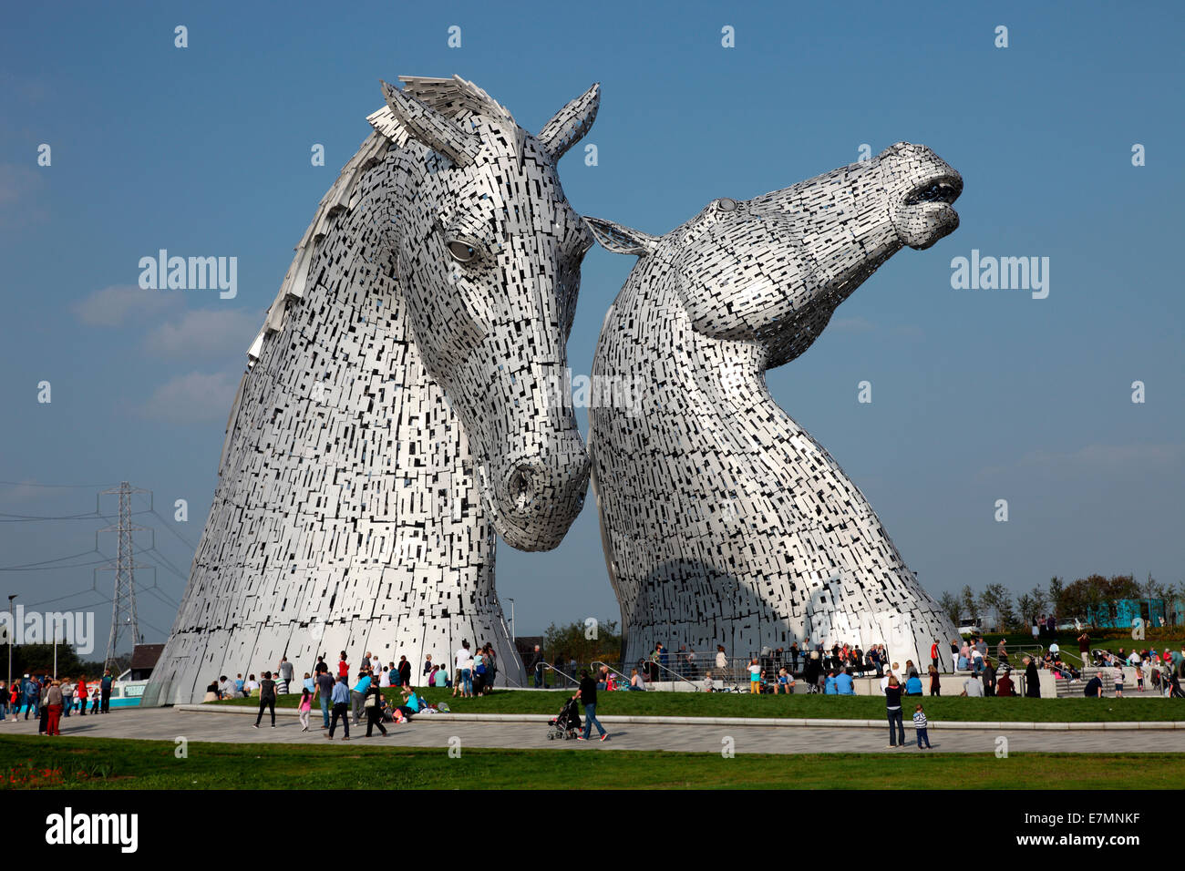 Il Kelpies, Scotlands grande arte pubblica da Andy Scott. Foto Stock
