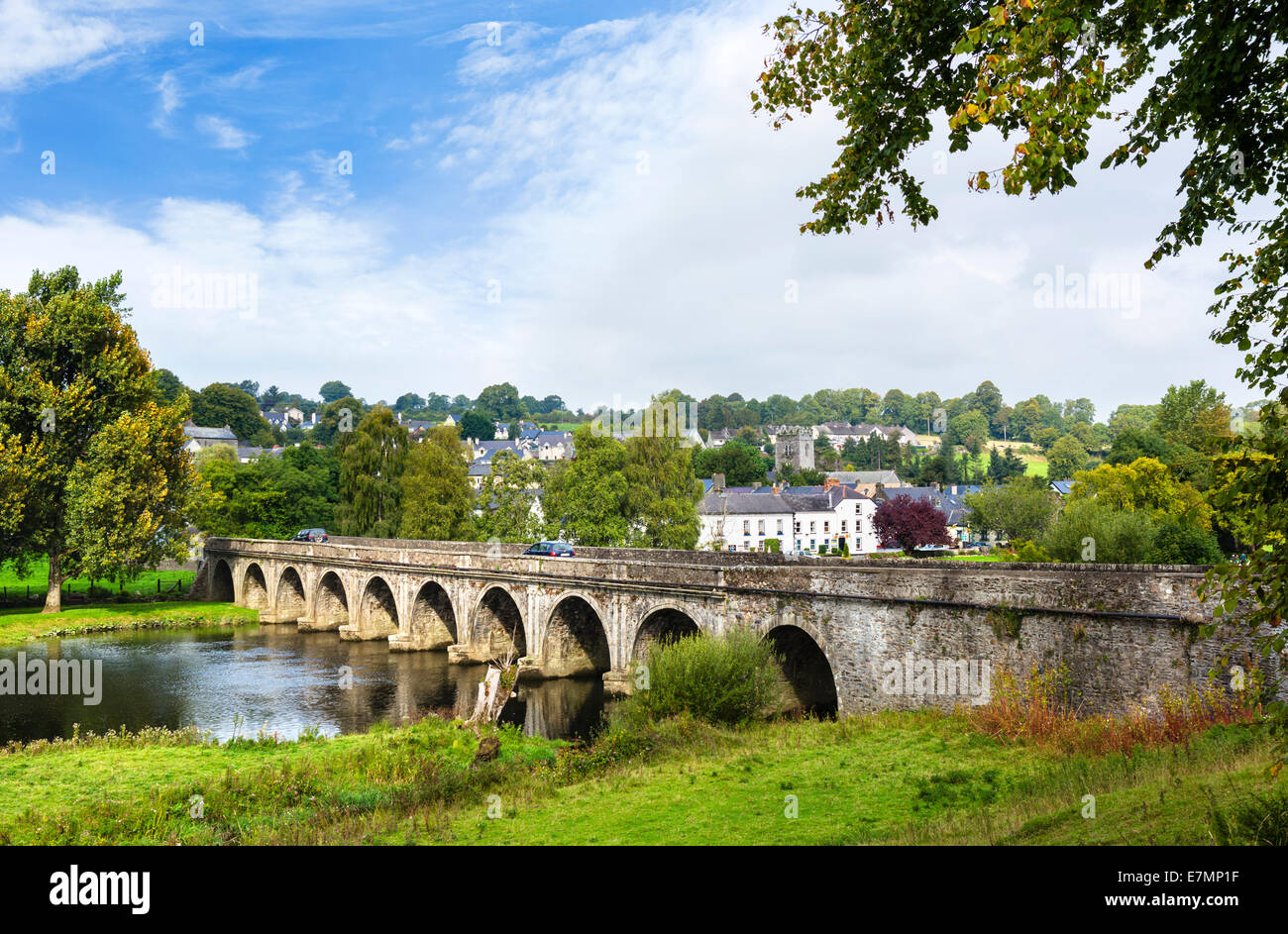 Ponte sul fiume Nora in Inistioge, nella Contea di Kilkenny, Repubblica di Irlanda Foto Stock