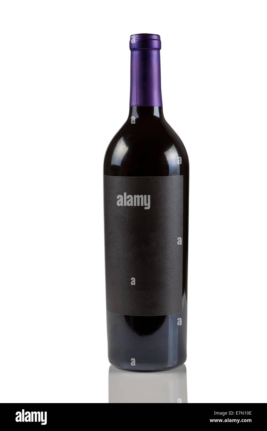L'immagine verticale dei singoli non aperti vino rosso bottiglia su bianco con la riflessione Foto Stock