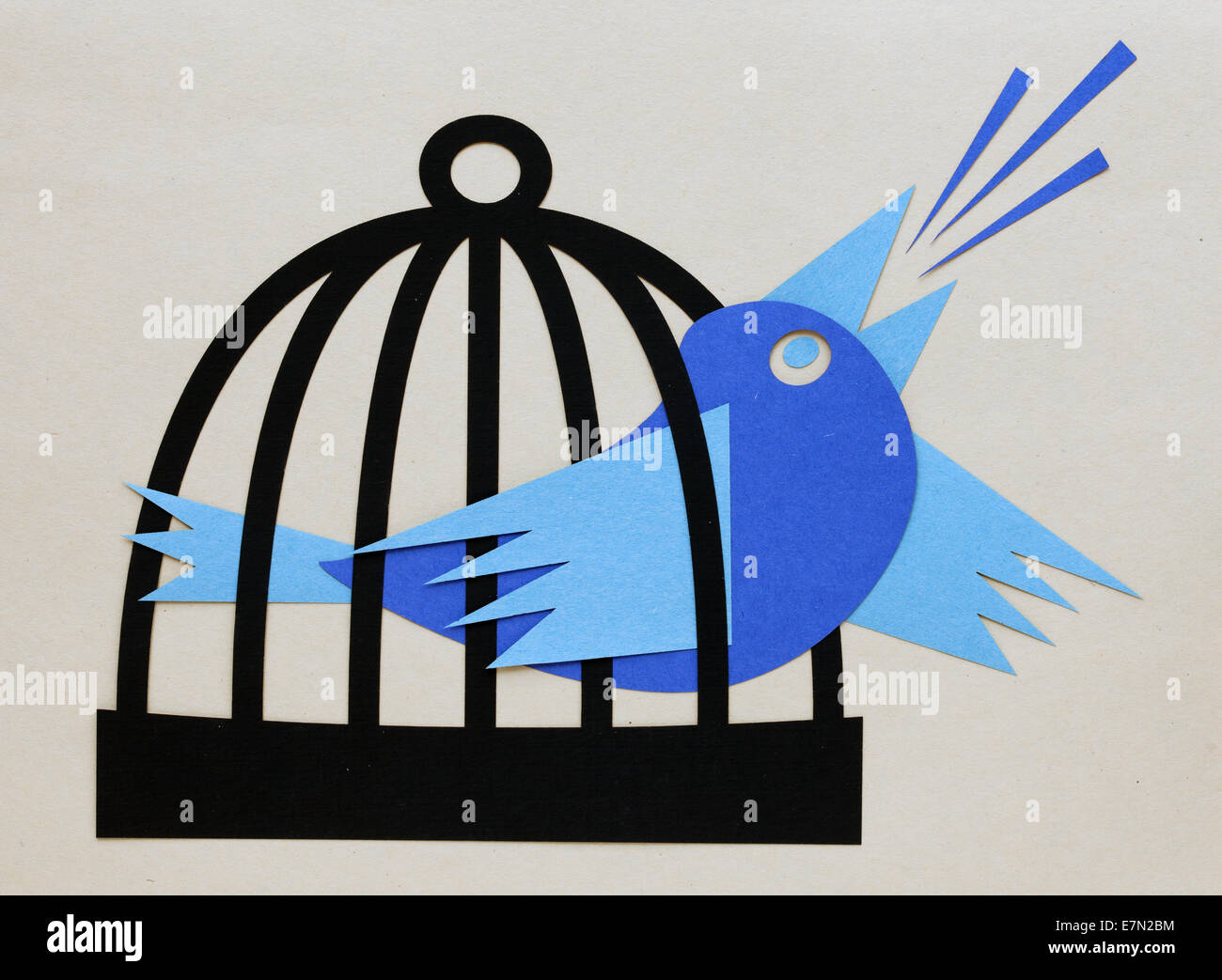 Blue Bird urlando dalla gabbia Foto Stock