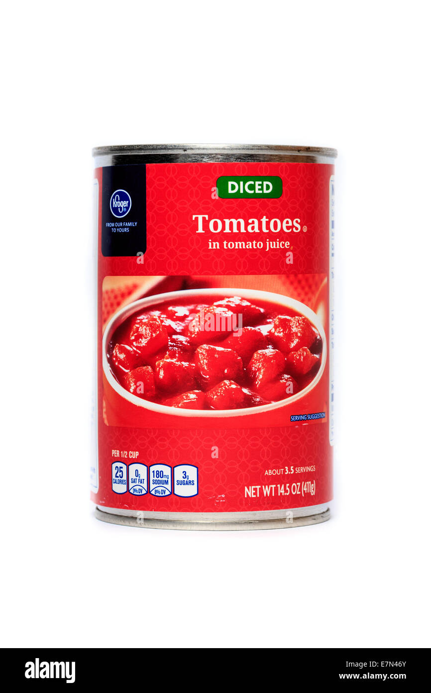 Kroger brand generic conserve di pomodori tagliati a cubetti nel succo di pomodoro. Foto Stock