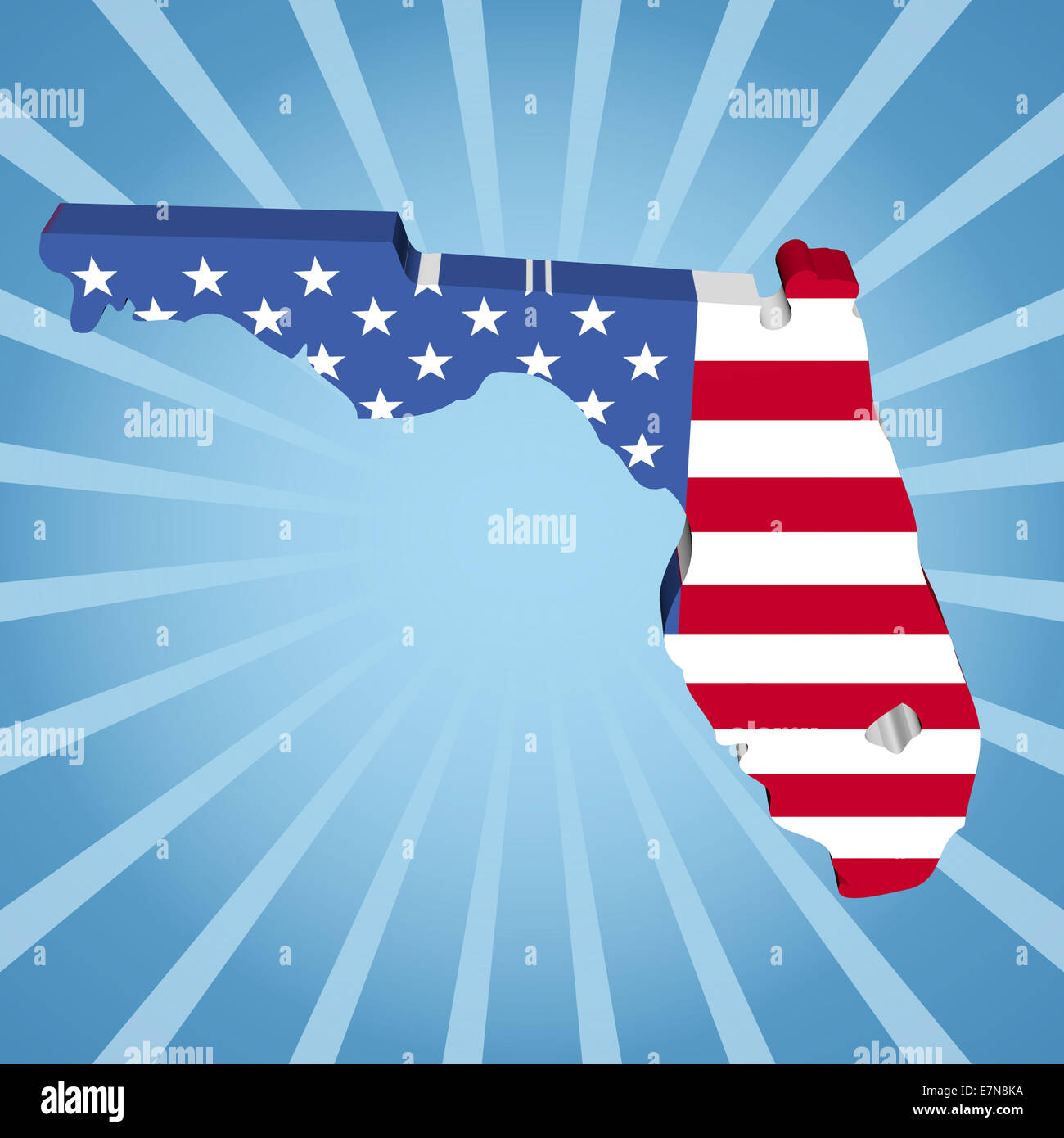 Mappa Florida bandiera su blu sunburst illustrazione Foto Stock
