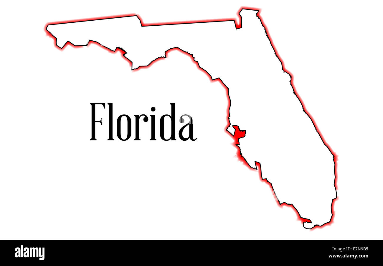 Profilo della mappa di Florida isolato su bianco Foto Stock