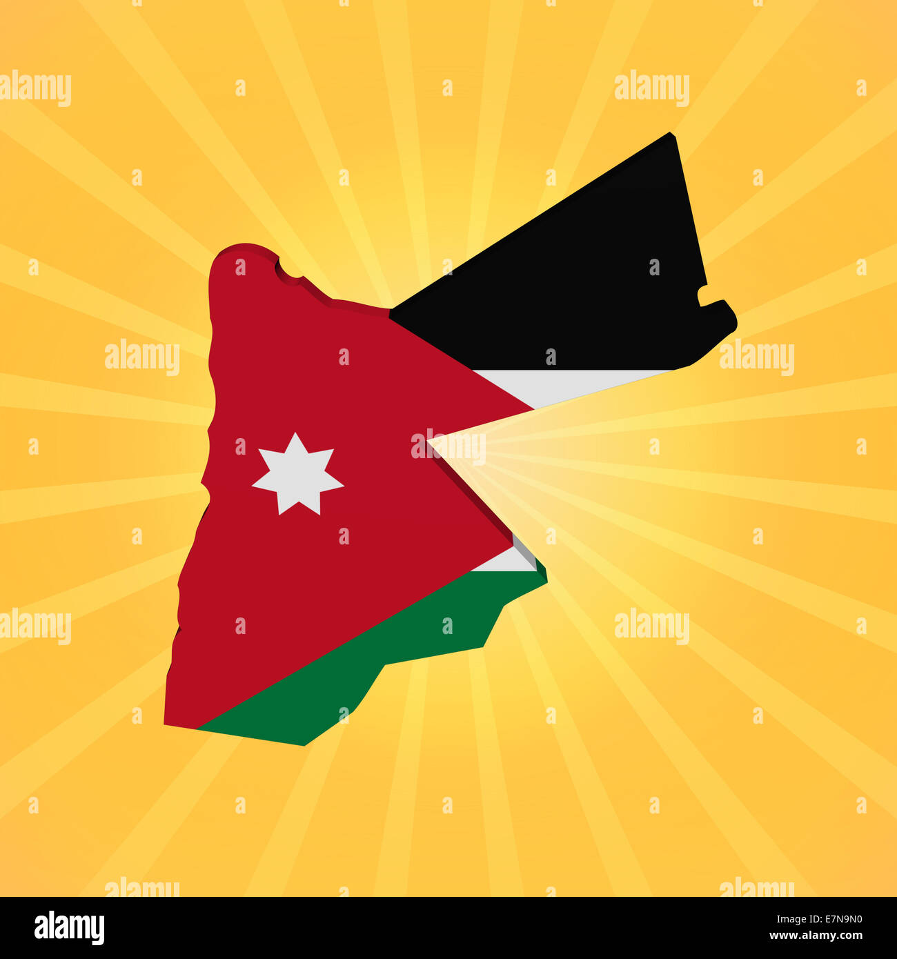 Mappa Giordania bandiera sul sunburst illustrazione Foto Stock