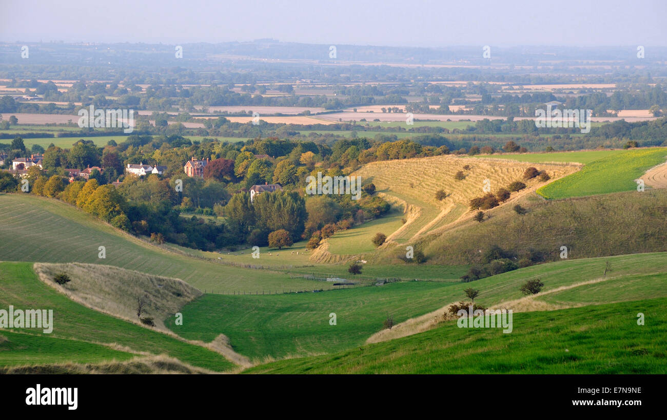 Strip Lynchets antichi sistemi di campo, la Ridgeway Bishopstone sopra Foto Stock