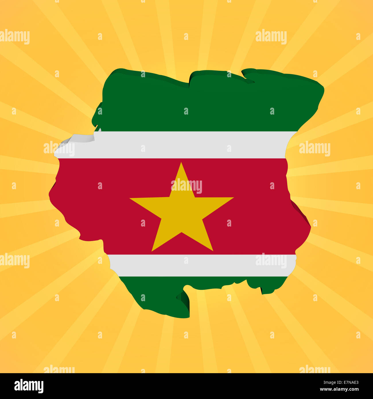 Mappa di suriname bandiera sul sunburst illustrazione Foto Stock