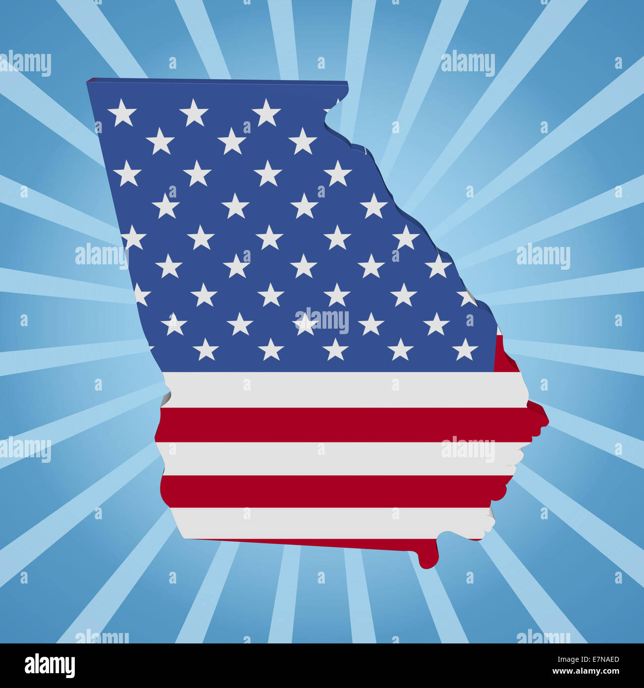 La Georgia mappa di stato sulla bandiera blu sunburst illustrazione Foto Stock